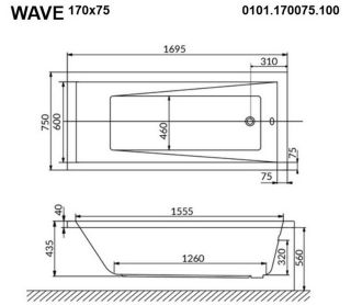 Гидромассажная ванна Whitecross Wave 0101.170075.100.RELAX.BR 170x75см Relax бронза